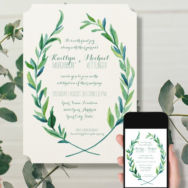 Invitación Laurel Wreath Eucalyptus Leaf Branch Moderno Simpl (Subido por el creador)