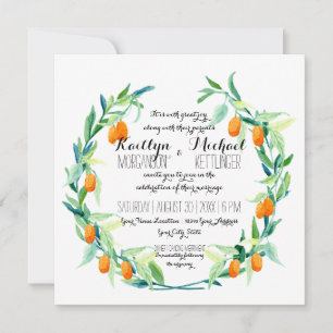 Invitación Laurel Wreath Kumquat Leaf Branch Moderno Square