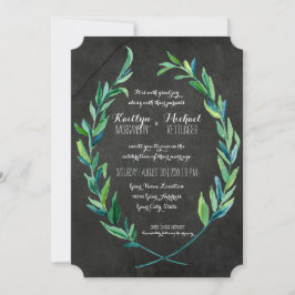 Invitación Laurel Wreath Olive Leaf Branch Chalkboard Moderno
