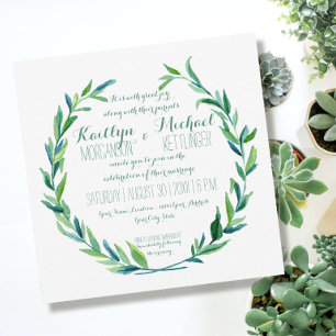 Invitación Laurel Wreath Olive Leaf Branch Modern Square