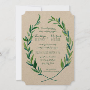 Invitación Laurel Wreath Olive Leaf Branch Moderno Simple