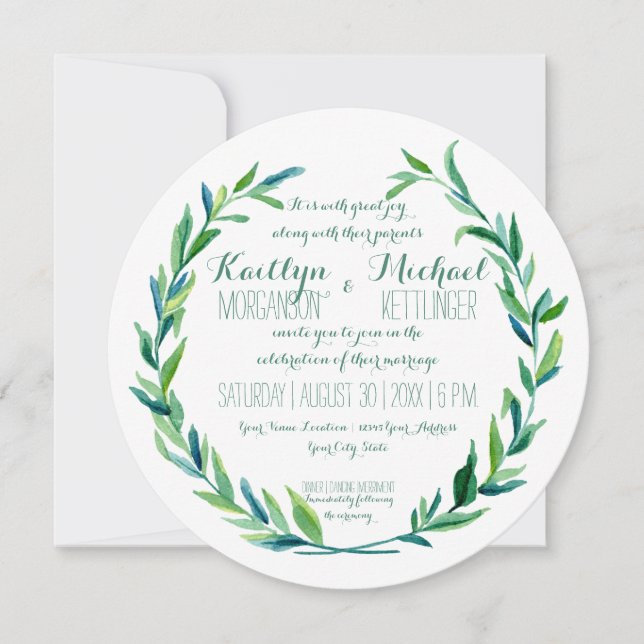 Invitación Laurel Wreath Olive Leaf Branch Ronda moderna (Anverso)