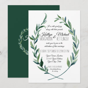 Invitación Laurel Wreath Olive Leaf Modern Emerald Green
