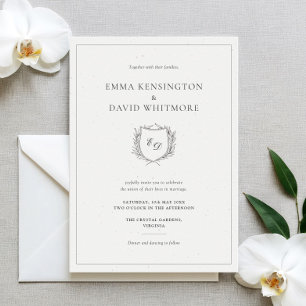 Invitación Laurel Wreath y Escudo Minimalista Elegante Boda