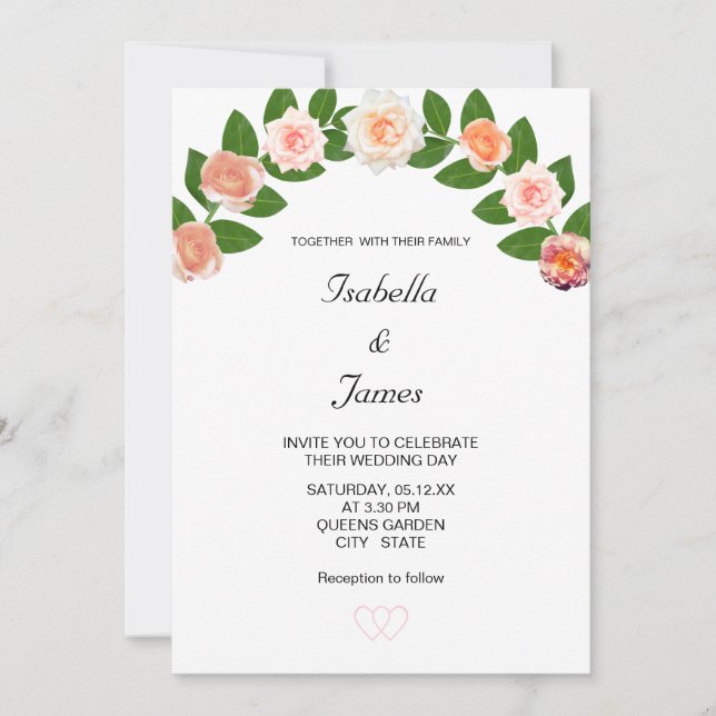 Invitación Laurel y Rosas Flores Boda (Anverso)