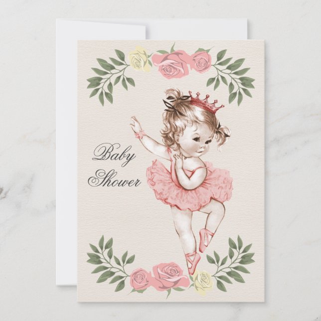 Invitación Laureles Baby Shower de los rosas de la bailarina (Anverso)