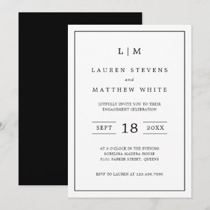Invitación Lauren Black and White Elegagement Party