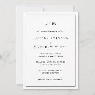 Invitación Lauren Black and White Elegant Boda Español