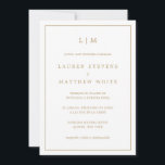 Invitación Lauren Gold Monogram Elegante Boda Española<br><div class="desc">Simple invitación de boda española con un diseño elegante e intemporal con tu monograma de dos letras en la parte superior y tus detalles rodeados de un delgado borde. Todo el texto tiene un tono dorado, sobre un fondo blanco. El color del tipo de letra puede cambiarse a cualquier color...</div>