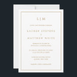 Invitación Lauren Gold Monogram Elegante Boda Española<br><div class="desc">Simple invitación de boda española con un diseño elegante e intemporal con tu monograma de dos letras en la parte superior y tus detalles rodeados de un delgado borde. Todo el texto tiene un tono dorado, sobre un fondo blanco. El color del tipo de letra puede cambiarse a cualquier color...</div>