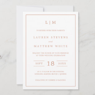 Invitación Lauren Rosa Gold Monograma Elegante Boda