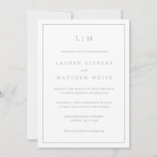 Invitación Lauren Sage Green Monograma Elegante Boda
