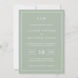 Invitación Lauren Sage Green Monograma Elegante Boda