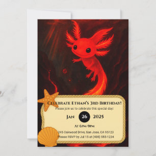 Invitación Lava Axolotl en Fiery Abyss Birthday