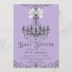 Invitación Lava púrpura y lazo blanco plateado para baby show