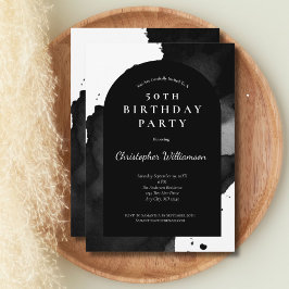 Invitación Lavado de Acuarela Negra Arco Moderno Cumpleaños 5