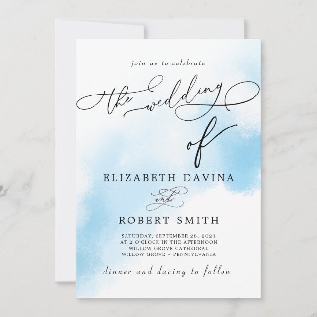 Invitación Lavado de acuarela y boda elegante (Anverso)