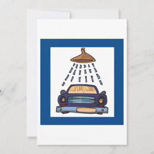 Invitación Lavado de coche azul de dibujos animados Detallado