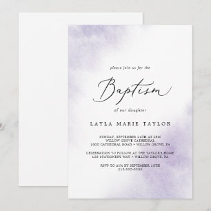 Invitación Lavado de color de agua Bautismo morado