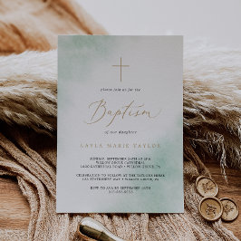 Invitación Lavado de color de agua | Bautismo verde y oro