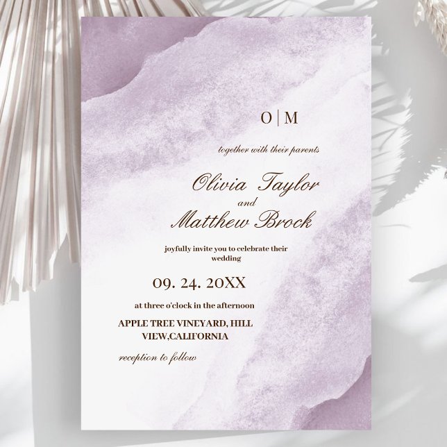 Invitación Lavado de color de agua | Boda Purple Elegant (Subido por el creador)
