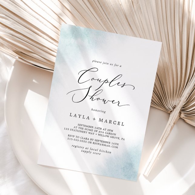 Invitación Lavado de color de agua | Ducha Blue Couples (Subido por el creador)