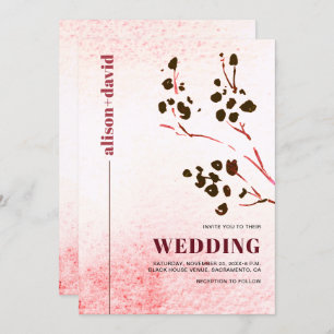 Invitación Lavado de color de agua y rama Japandi boda de cód