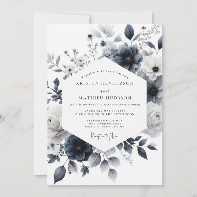 Invitación Lavado Índigo Boda Botánica (Anverso)