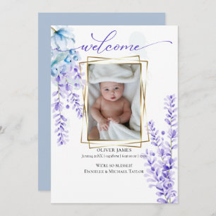 Invitación Lavanda acuarela de foto para bebé - Azul agitado