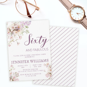 Invitación Lavanda acuarela floral 60 cumpleaños