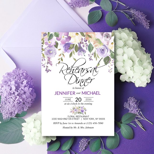Invitación Lavanda acuarela Floral Mención Purple REHEARSAL (Subido por el creador)