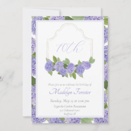 Invitación Lavanda acuarela Hydrangea 70º cumpleaños