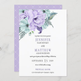 Invitación Lavanda acuarela Mint Purple Peonies Boda