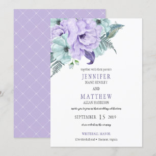 Invitación Lavanda acuarela Mint Purple Peonies Boda