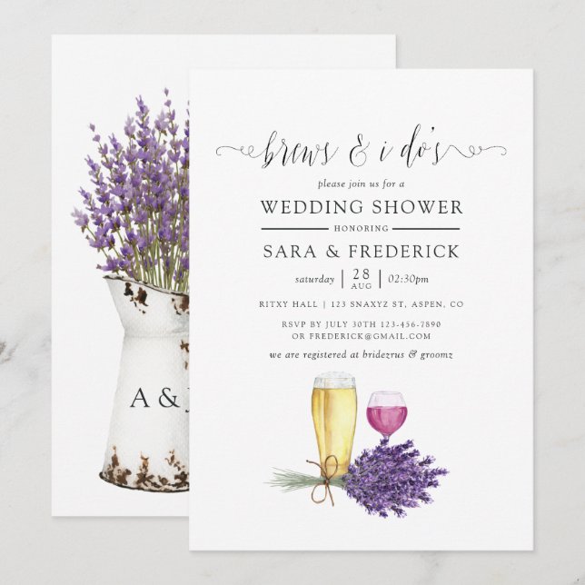 Invitación Lavanda acuarela se prepara antes de la I Do (Anverso / Reverso)