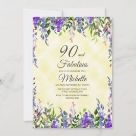 Invitación Lavanda acuática Amarillo 90 y fabuloso cumpleaños