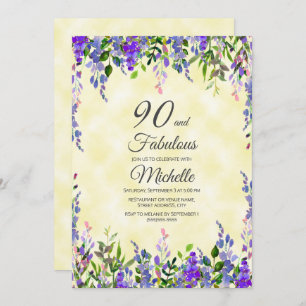 Invitación Lavanda acuática Amarillo 90 y fabuloso cumpleaños