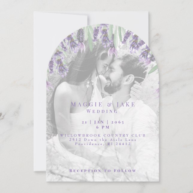 Invitación Lavanda acuática Boda arcaico de foto en blanco y  (Anverso)