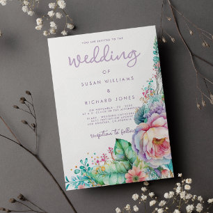 Invitación Lavanda acuática boda floral de coral de menta ros
