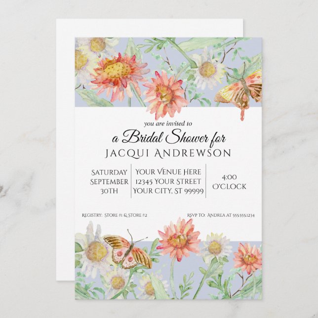 Invitación Lavanda acuática Coral Floral Brillante (Anverso / Reverso)