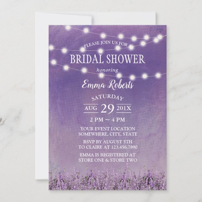 Invitación Lavanda acuática Ducha de novia floral (Anverso)