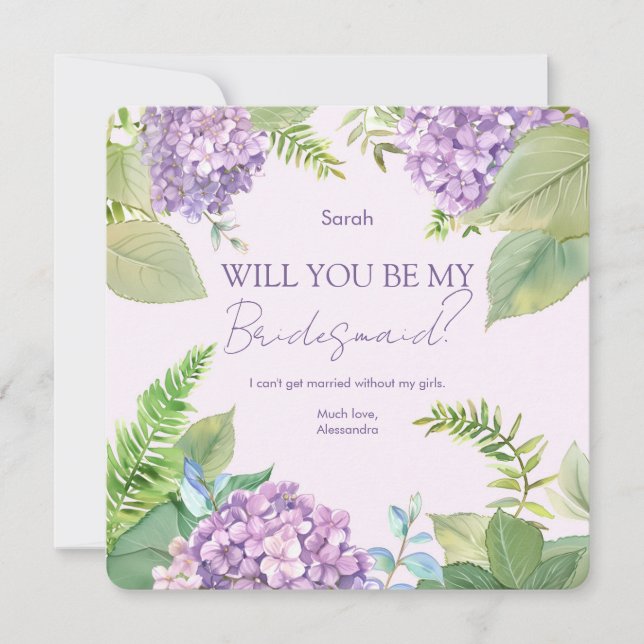 Invitación Lavanda acuática Hidrangea Boda Bridesmaid (Anverso)