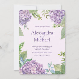 Invitación Lavanda acuática Hydrangea Fern deja Boda