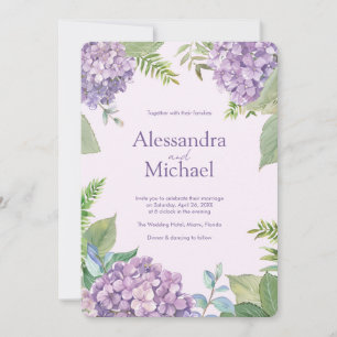 Invitación Lavanda acuática Hydrangea Fern deja Boda
