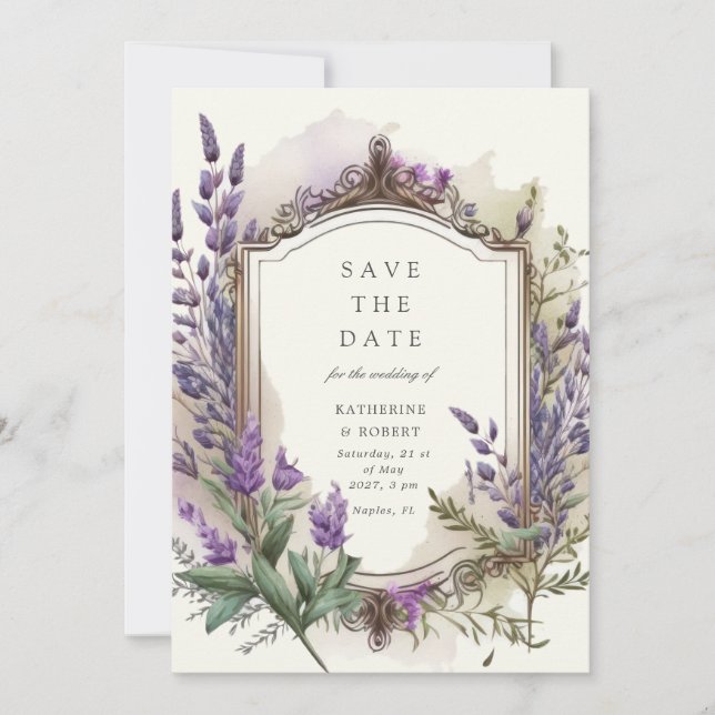 Invitación Lavanda acuática Regal Floral Guardar fecha (Anverso)
