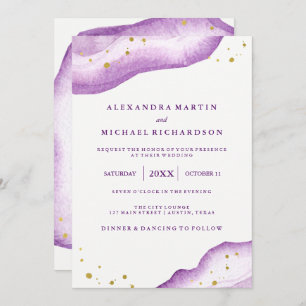 Invitación Lavanda acuática y Boda Geode Oro II