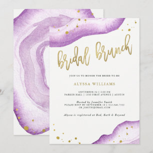 Invitación Lavanda acuática y brunch de novias con Geode oro