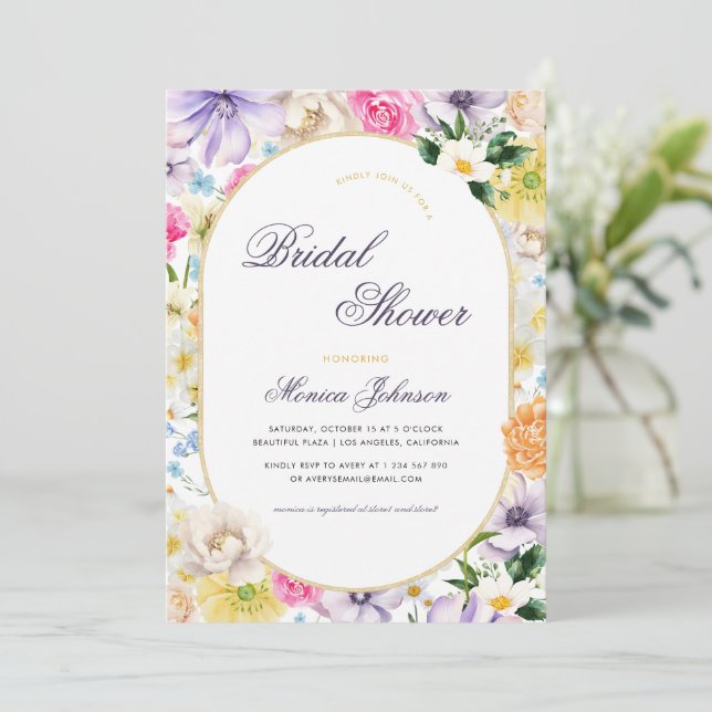 Invitación Lavanda Amarilla Jardín Jardín Bloom Ducha de Novi (Anverso de pie)