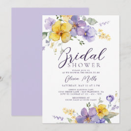 Invitación Lavanda Amarillo Dusto Morado Floral Ducha de novi