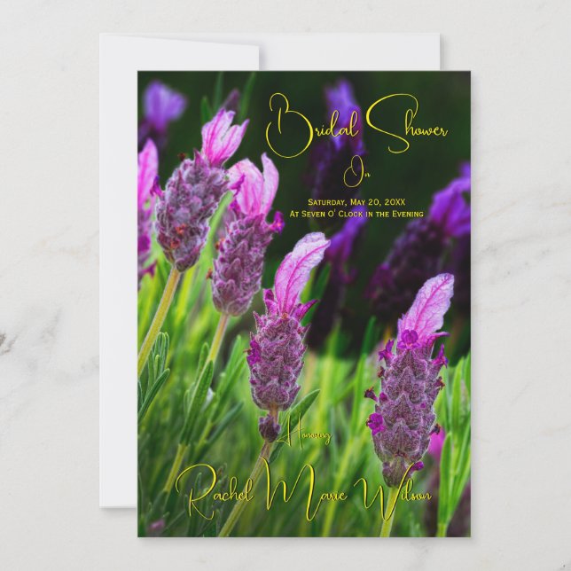 Invitación Lavanda, Amor y Devoción Amarillo, Ducha de Novias (Anverso)